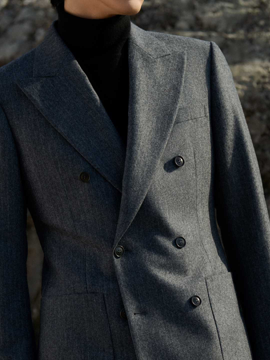 double breasted grey suit jacket